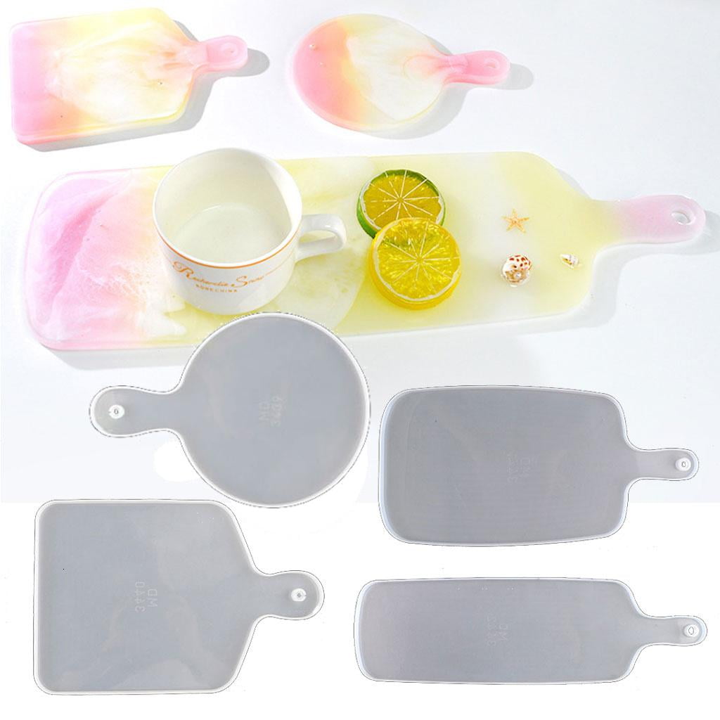 Necvior 4 Pcs Thick Resin Tray Molds DIY Large Serving Handle Board Silicone Molds