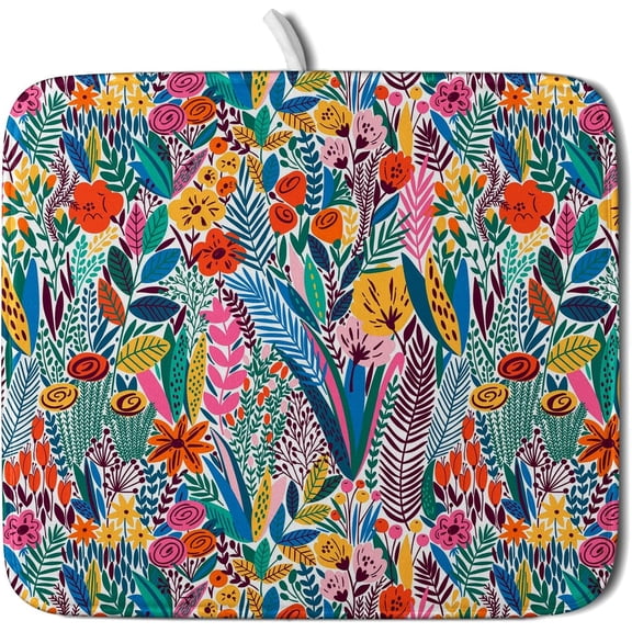 Colorful Flowers Dish Drying Mat - Tulip Rose Dish Mats 16 x 18 Inch Wildflower Dish Drying Mat for Kitchen Counter Floral Plant Drainer Pad Washable Absorbent
