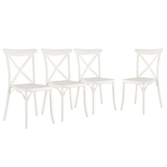 HomeRoots 565179 21 in. White Heavy Duty Plastic Outdoor Stacking Dining Chairs - Set of 4