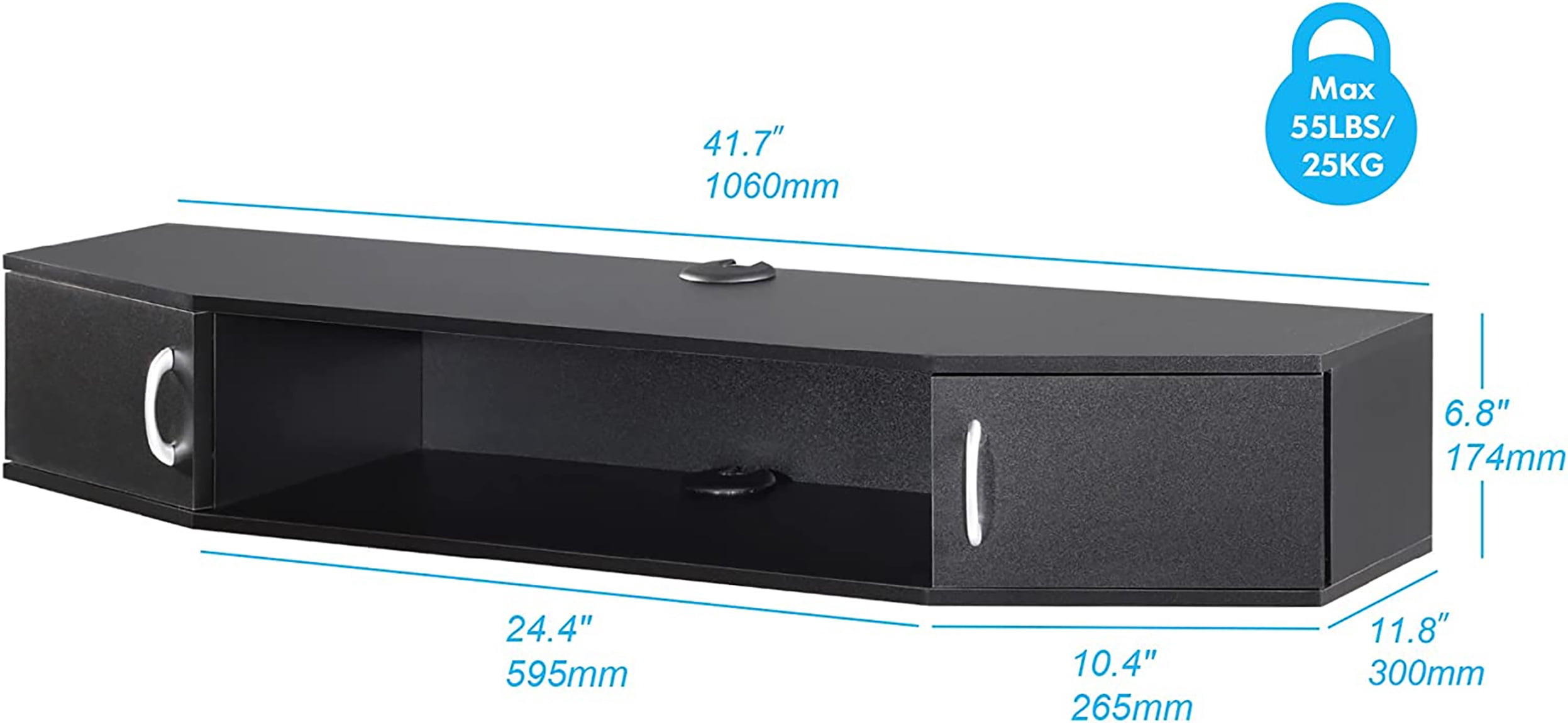 FITUEYES Floating TV Stand with Yellow LED Light, Wall Mounted TV Shlef, Entertainment Center Console Stand with Storage Cabinets for Living Room Bedroom