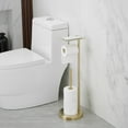 thumbnail image 4 of Round Freestanding Toilet Paper Holder with Top Storage Shelf in Brushed Gold, 4 of 14