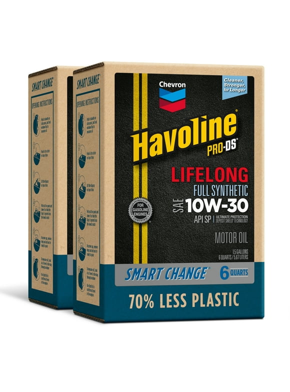 Chevron Havoline Lifelong Synthetic Motor Oil, 10W-30, 6 Quart Smart Change Box Case (2-Pack)