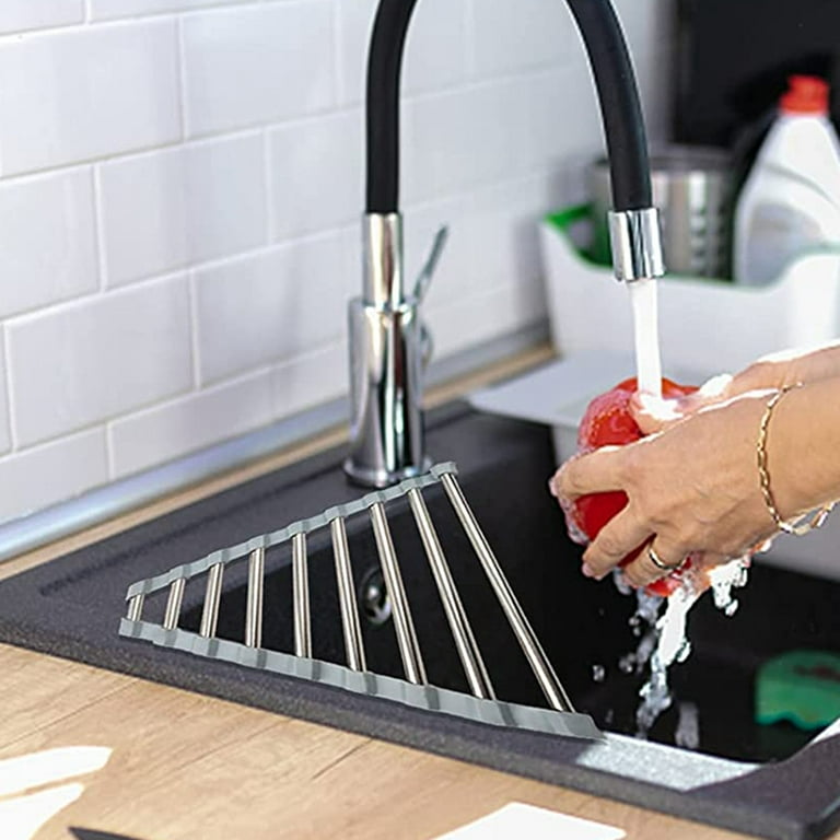 Space-saving Triangle Dish Drying Rack, Sink Corner Roll Up