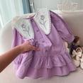 thumbnail image 2 of Robe Décontractée pour Filles Vêtements Roses Été 2023 Nouvelle Robe Princesse Coréenne en Coton Lin Col Rabattu, 2 of 7