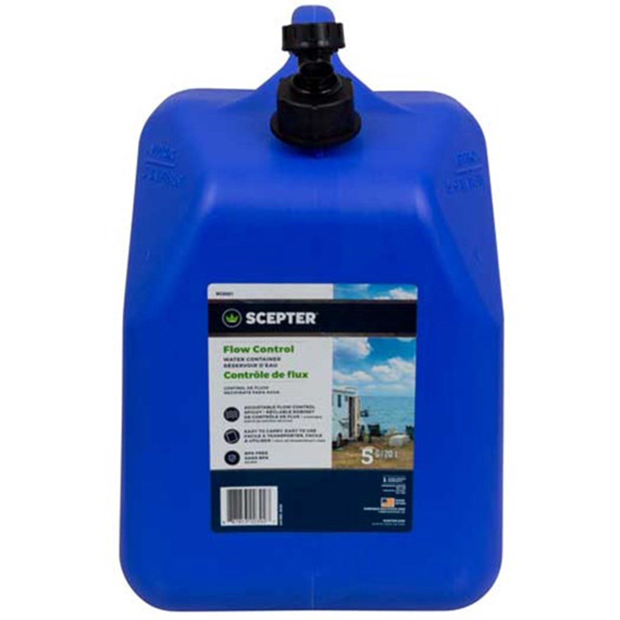 Scepter 5 Gallon Leak Proof Water Jug Storage Container and Handle, Spigot, Blue, 4 Pack