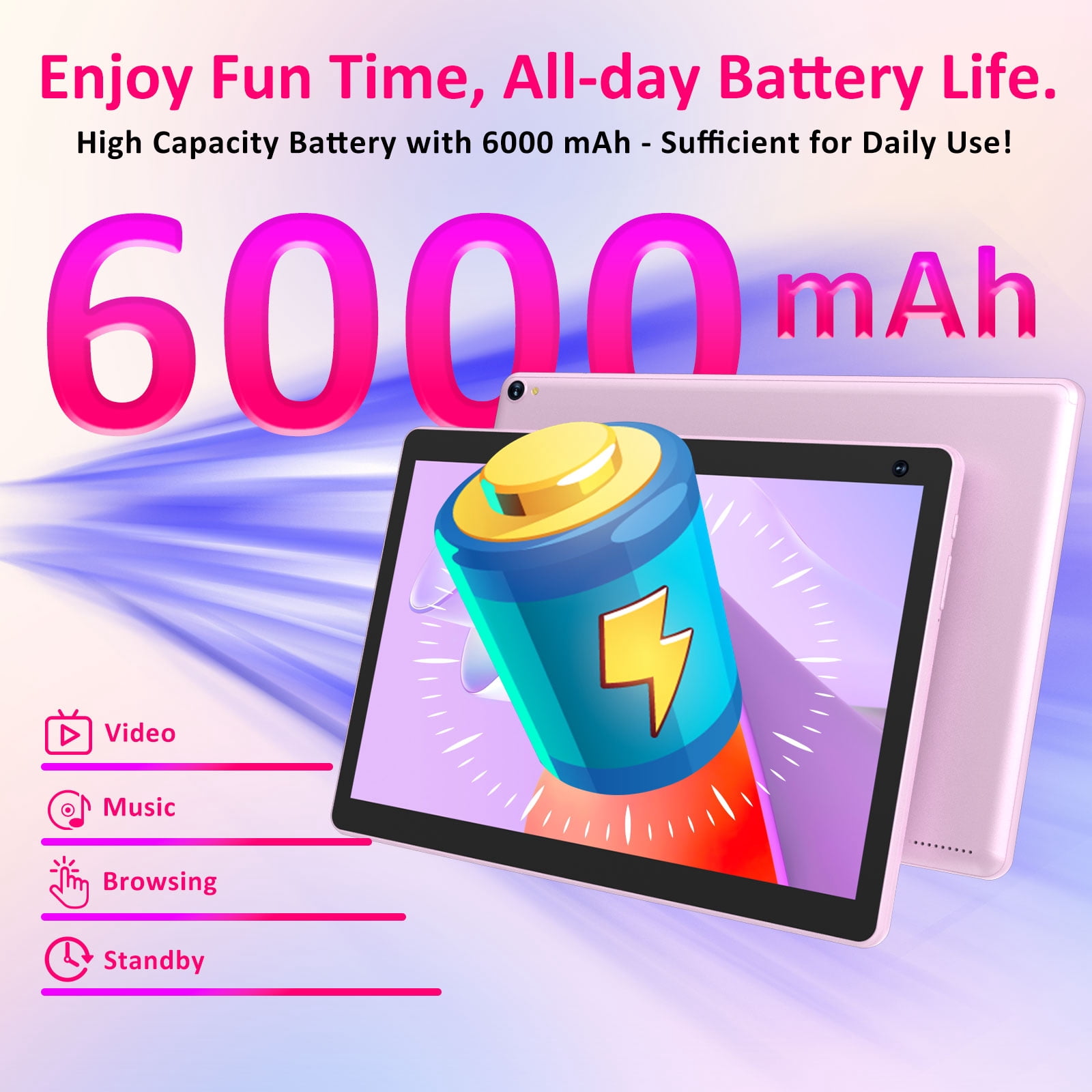 Android 15 Tablet 10 inch, 8GB RAM+32GB ROM Support 1TB Expandable Computer Tablet, 1.8Ghz Quad-Core CPU, HD Screen, BT, WiFi, Long Battery Life, 2 in 1 Tablets with Keyboard Case Mouse Stylus, Pink