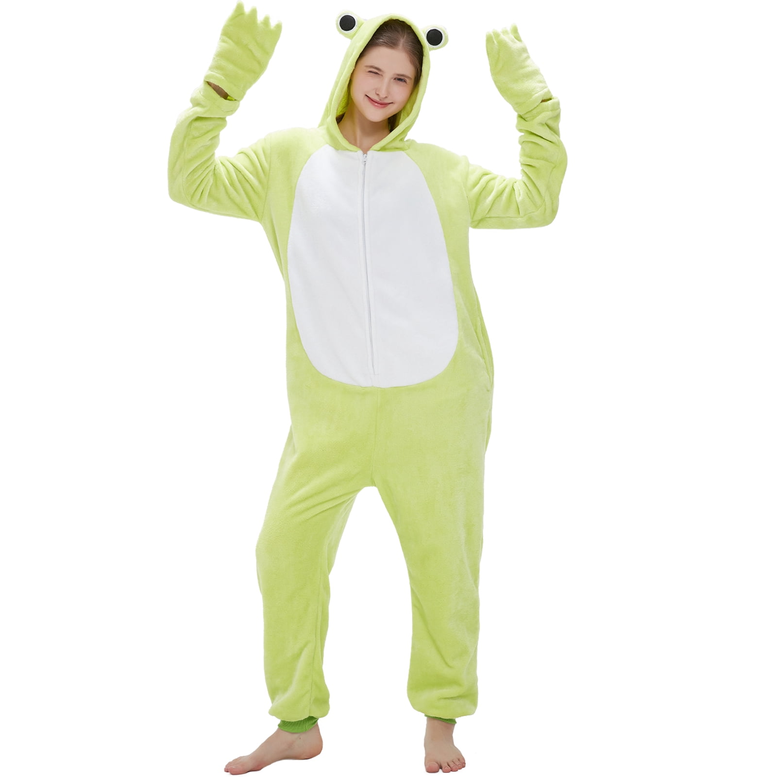 SWEETXIN Adult's Frog One-Piece Holiday Family Pajamas Halloween Costume Suit for Women and Men Jumpsuit SizeL