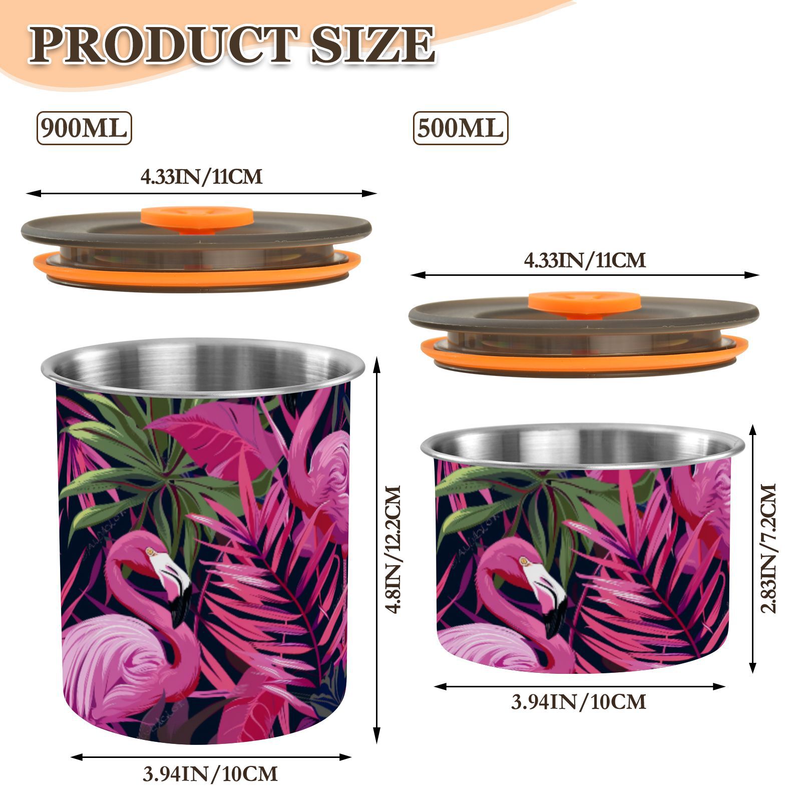 Pink Flamingo Leaf Airtight Coffee Bean Canister 30oz Food Storage Containers with Lids For Gournd, Tea, Sugar, Flour, Rice, Cereal, Candy Cookie Jar