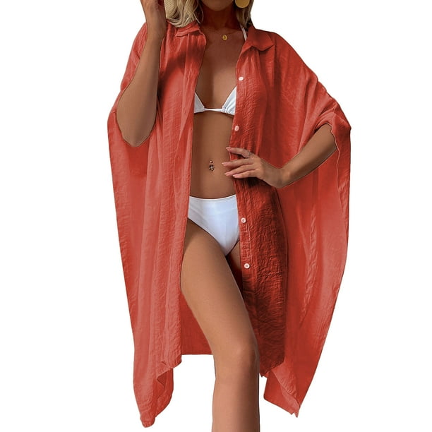 Swimsuit Cover Up for Women Plus Size Button Up Shirts Chiffon Kimono