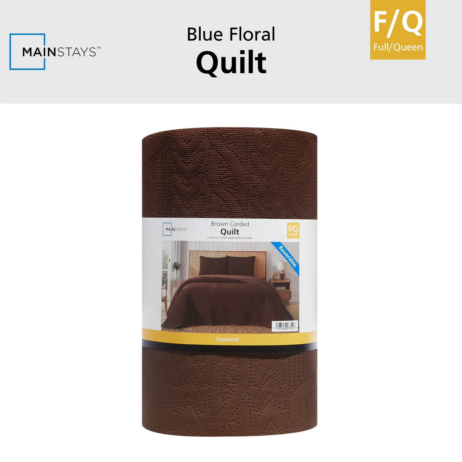Mainstays Corded Quilt Stitched Polyester Quilted Full/Queen - Breathable, Hypoallergenic, Antimicrobial