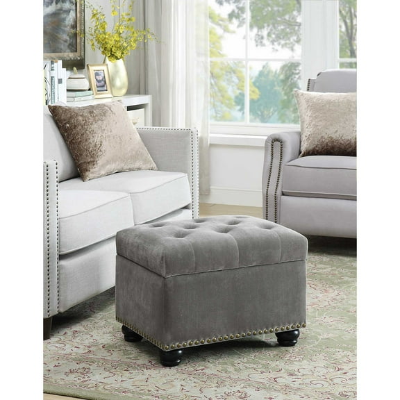 HomeStock Beachy Beauty Storage Ottoman with Button Tufted Lid and Nailhead Trim, Functional Storage and Style for Any Room, 24" x 18" x 18"