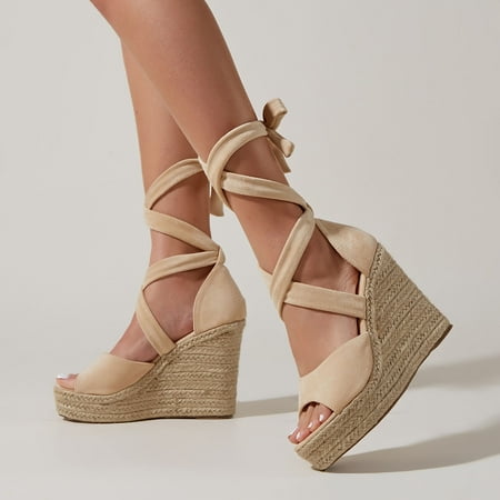 

Cathalem For Women Sandals Shoes Wedges Ladies Solid Fashion Roman Casual Sandals Women s Womens Comfortable Sandals Size 10 Khaki 6.5