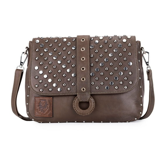 Abelardo Hank - Studded Leather Shoulder Brown Bag