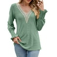 thumbnail image 2 of Baqcunre Long Sleeve Shirts For Women Womens Long Sleeve Tees For Womens V Neck Lace Patchwork Long Sleeve Casual Shirts Blouses Tops Womens T Shirts Womens Blouses Green XL, 2 of 9