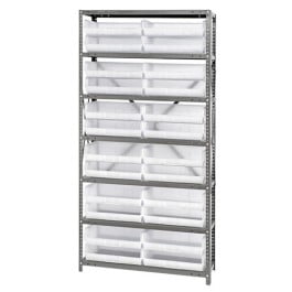 Quantum Storage QSBU-245CL Clear 7 Shelf Unit With 24 Storage Bin Steel Shelving System - 12 x 36 x 75 in.