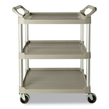 Rubbermaid Commercial Economy Plastic Cart, Three-Shelf, 18.63w x 33.63d x 37.75h, Platinum -RCP342488PM