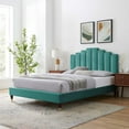 thumbnail image 2 of Platform Bed Frame, King Size, Velvet, Teal Blue, Modern Contemporary Urban Design, Bedroom Master Guest Suite, 2 of 10
