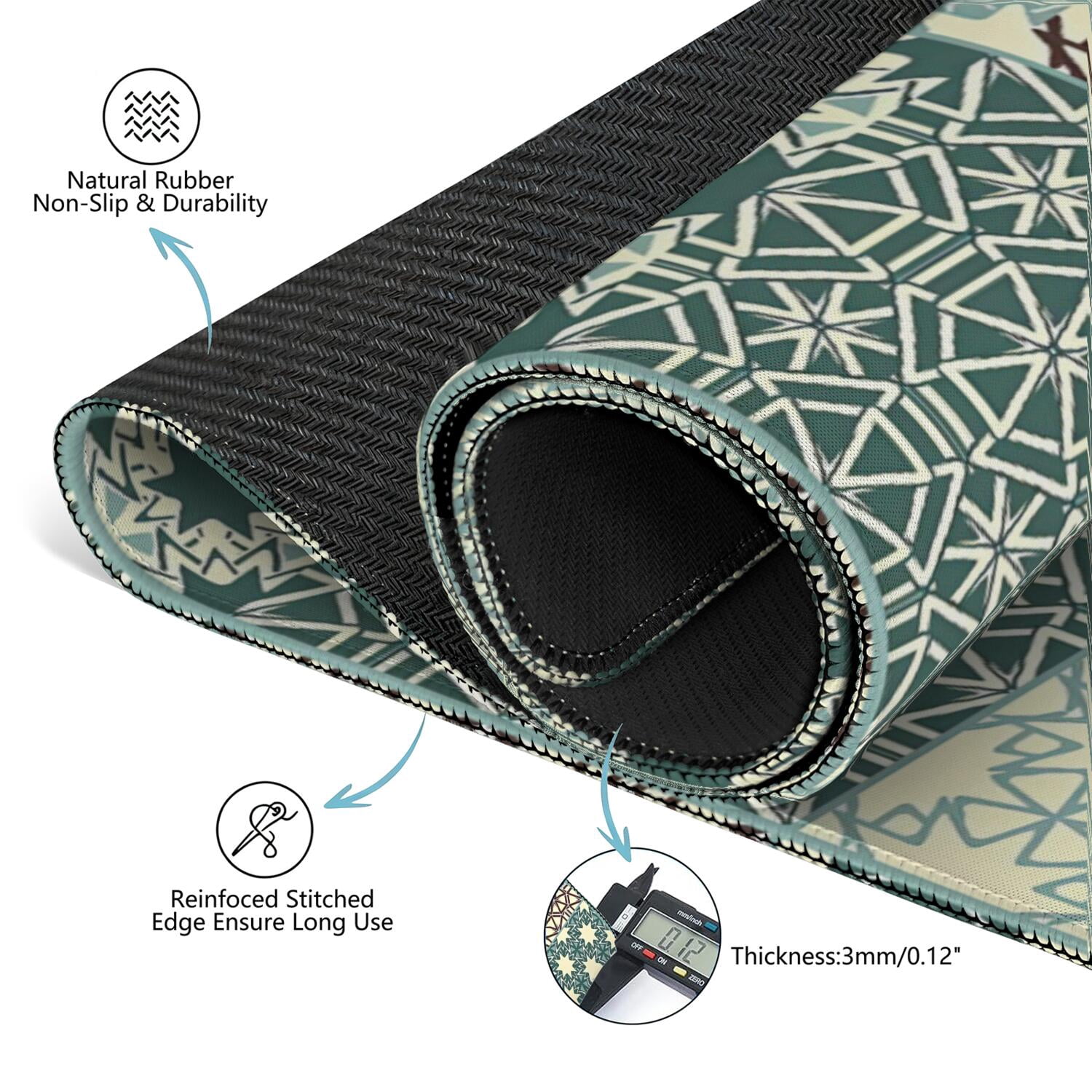 Extra Large Boho Pattern Anti-Slip Playing Surface 31.5 Inch Square Rubber Mahjong Mat with Noise Reduction for Chinese Tiles and Family Game Nights