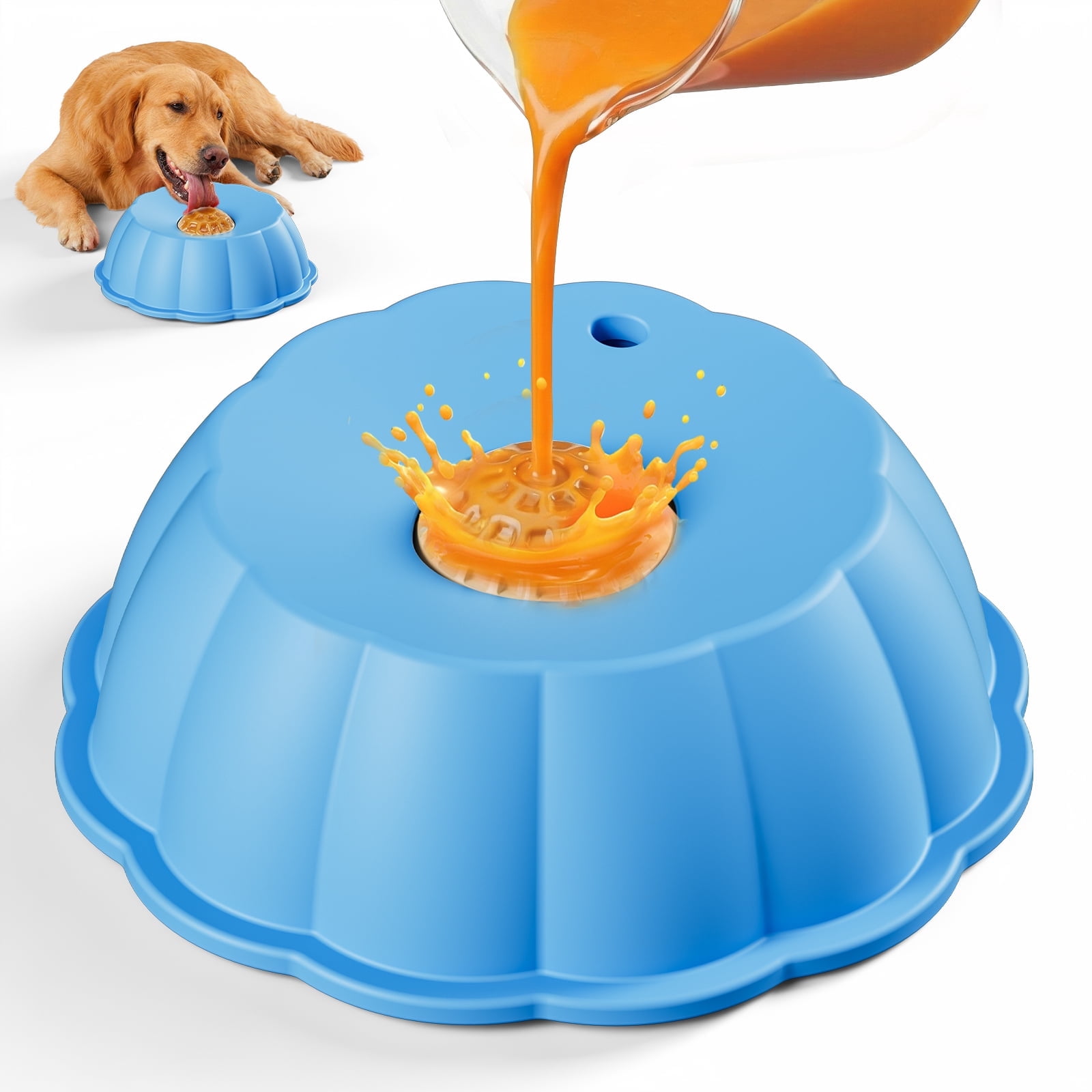 Dog Lick Bowl Ball Slow Feeder, Licking Bowl for Liquid Treat with Rolling Spin Sphere Roller Licker, Non-Slip 4/5 Cup Slow Feeder Bowl (Blue)