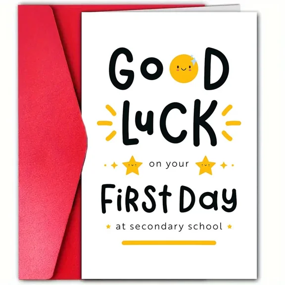 Good Luck on Your First Day at Secondary School Card – Cheerful Design with Envelope – Perfect Inspirational Greeting for New Adventures