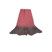 Mogul Womens Long Skirts Maroon Embroidered A-Line Medieval Skirt
