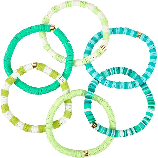 Set de pulseras Heishi de 6 mm, discos de vinilo, arcilla, cuentas de amistad, pulseras apilables, cuerda elástica, estilo boho, ideales para la playa, vacaciones, fiestas, mujeres y niñas.