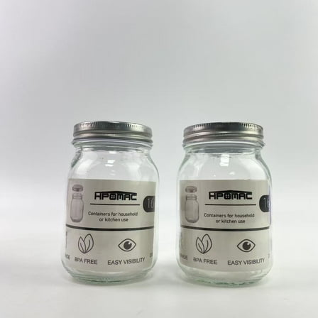 HPOMAC Containers for household or kitchen use, 16 oz Clear Glass Jars with Silver Metal Lids for Sealing, Canning Jars for Food Storage (2 PACK)