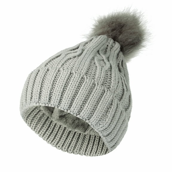 WITHMOONS Fleece Twist Knit Pom Beanie Winter Hat Slouchy Cap DZP0017 (Grey)