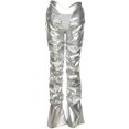 thumbnail image 4 of Txlixc - Pantalones casuales rectos plisados para mujer, pantalones largos de cintura baja de piel sintética de color sólido a la moda Txlixc Estilo de ocio, 4 of 9