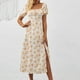 thumbnail image 1 of WILLBEST Vestidos de Verano para Mujer, Estampado de Flores, Ajustados, Cuello Cuadrado, Dobladillo Dividido, Ligero, Estilo Bohemio Chica, 1 of 3