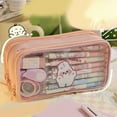 thumbnail image 3 of Estuche de lápices transparente con bonito patrón de dibujos animados, gran capacidad, impermeable, estuche de bolígrafo de PVC, bolsa de almacenamiento de lápices, conejito rosa, 3 of 5