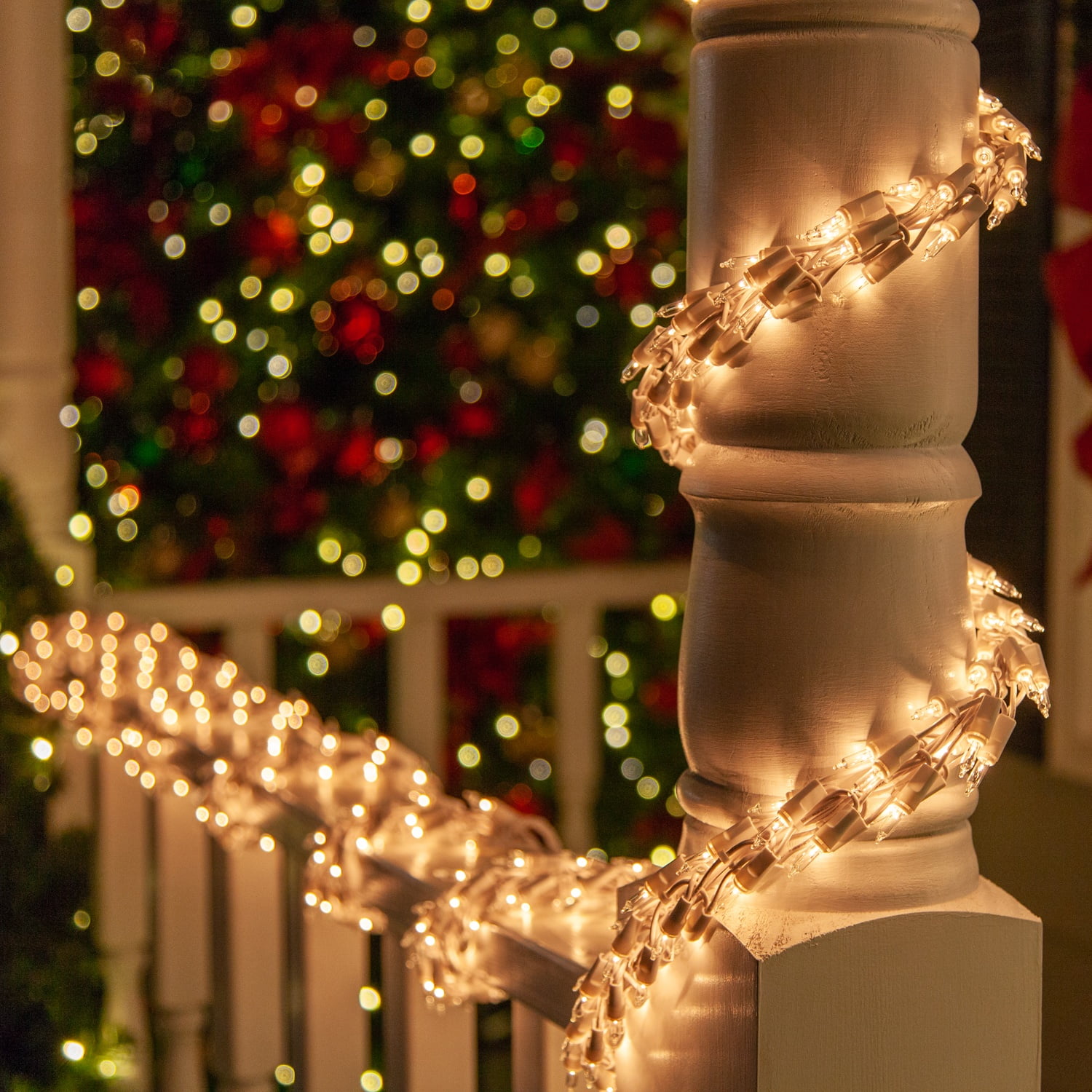 Wintergreen Lighting Clear Cluster String Lights Garland, 18ft, 600 Lights, White Wire Christmas Patio Porch Railing Banister Wedding Party Lights