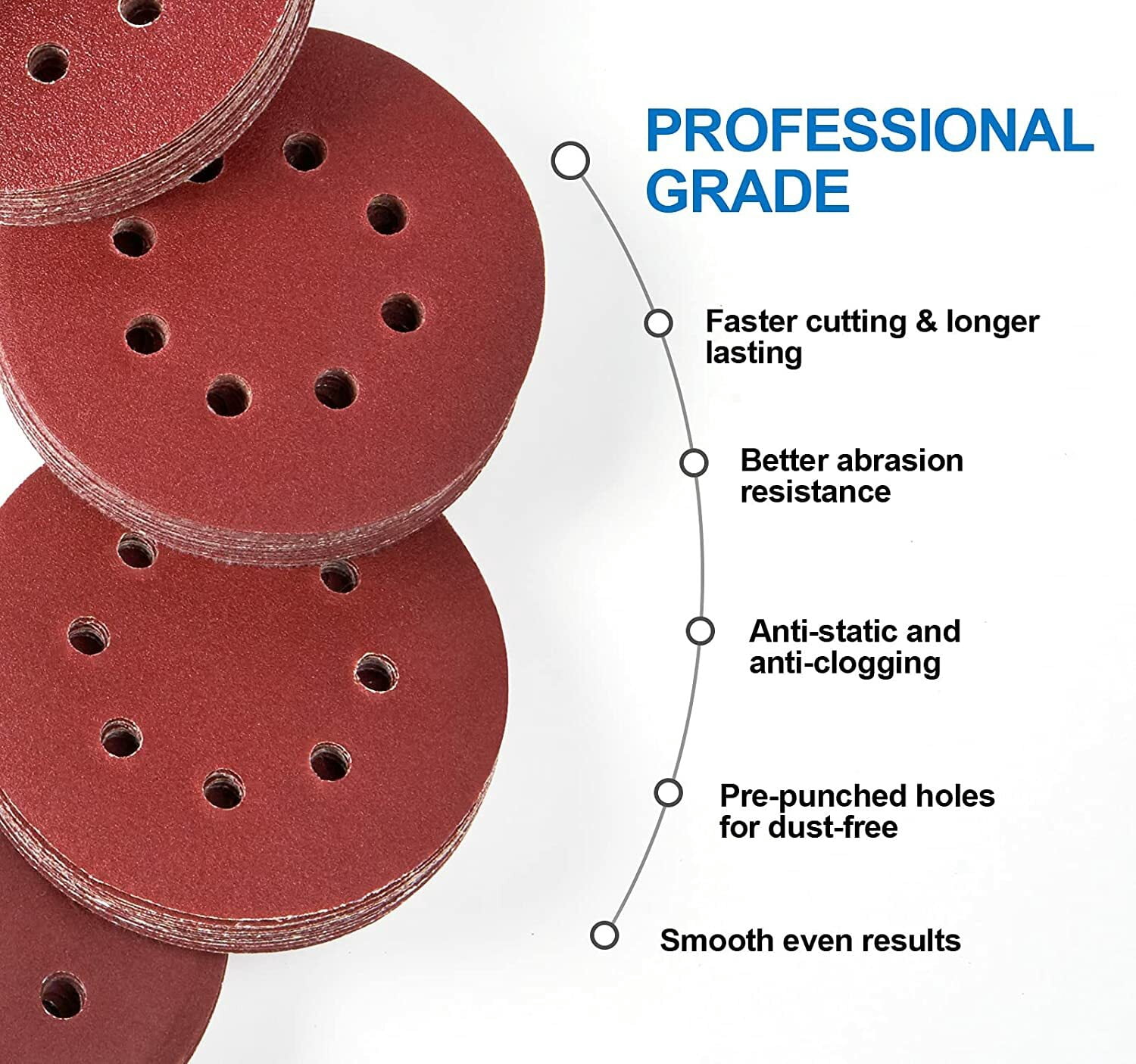 SATC 50Pcs 5" (125mm) 8-Hole Hook and Loop Sanding Discs 60 Grit for Polishing