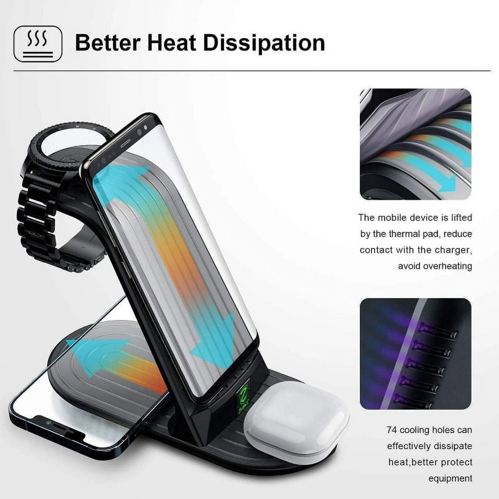 Kanstar 4 in 1 Qi-Certified Fast Wireless Charging Station, 20W Max Charging Stand for iPhone 15/14/13/12, Samsung Galaxy S24/S23, Galaxy Watch & AirPods/Buds, Black
