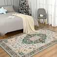 thumbnail image 5 of Lochas Vintage Boho Rug Low Pile Fluffy Area Rugs for Bedroom Living Room Indoor Floor Carpet Home Decor,6'X9',Green, 5 of 7