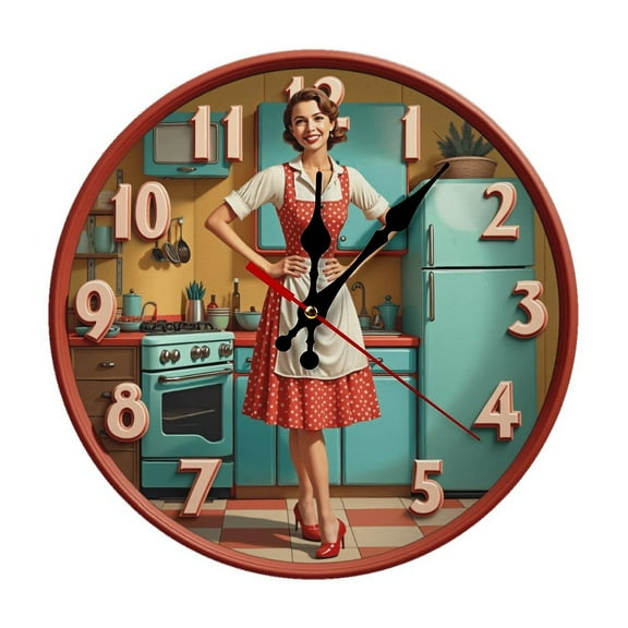 Retro Kitchen Vintage Style Wall Clock 10 Inch Silent Non Ticking Round Wooden Clock Decoration for Living Room Kitchen Bedroom Bathroom Office Classroom