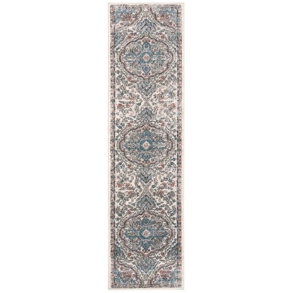 SAFAVIEH Oregon Seachlann Floral Bordered Runner Rug, Grey/Blue, 2'2" x 12'