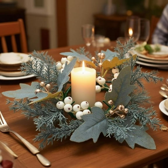 Outoloxit Christmas Candlestick Wreath Centerpiece with Pine Cones and Berries for Holiday Table Decor, Gray Green Floral Arrangement