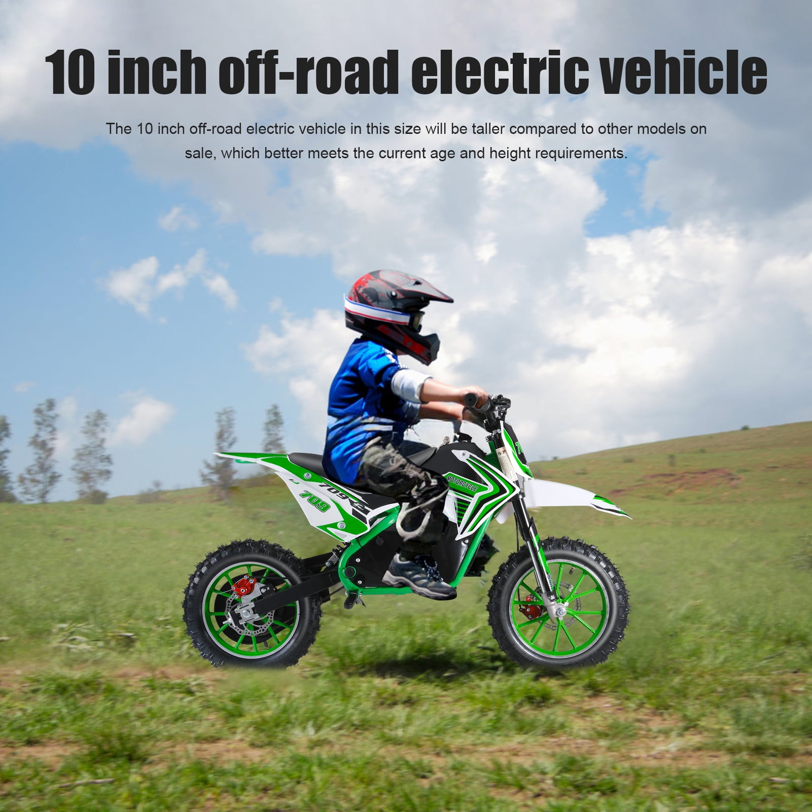 WETS Dirt Bike for Kids Adults, 36V Off Road Electric Motorcycle up to 25 mph, Battery-Powered Mini Motor Bike with Mechanical Disc Brakes, 10 inch Tires Green