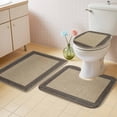 thumbnail image 2 of Black Brown Retro Greek Key Bath Mat 3 Piece Bathroom Rug Set, Geometric Greece Ancient Rustic Non Slip Bath Rug Contour Mat and Toilet Lid Cover, Absorbent Shower Mats Soft Bath Rugs and Mats Sets, 2 of 8
