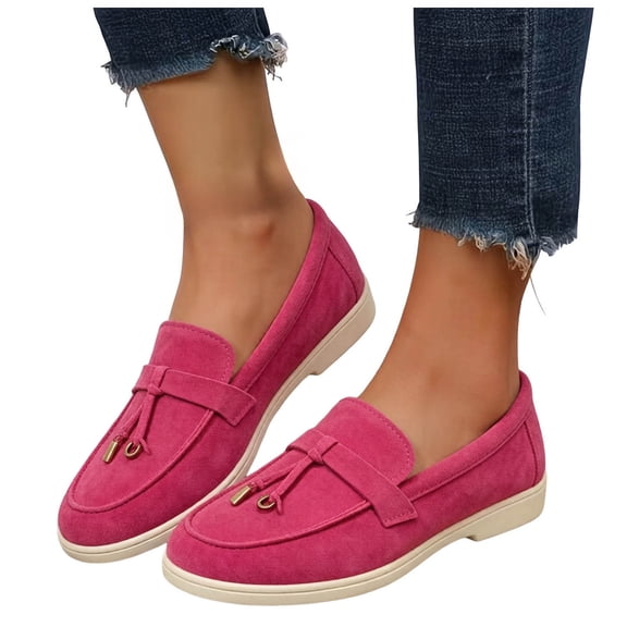 HEWUQI Loafers for Women Suede Cushioned Slip on Closed Toe Work Flat Shoes Comfortable Vintage Work Daily Casual Dress Moccasins Hot Pink Size 9.5