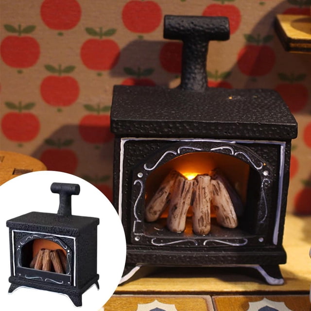 Casa , chimenea 1:12, en miniatura, decoración navideña, adornos Vintage, Mini resina, muebles , modelo negro2 Yotijar Chimenea de casa de muñecas