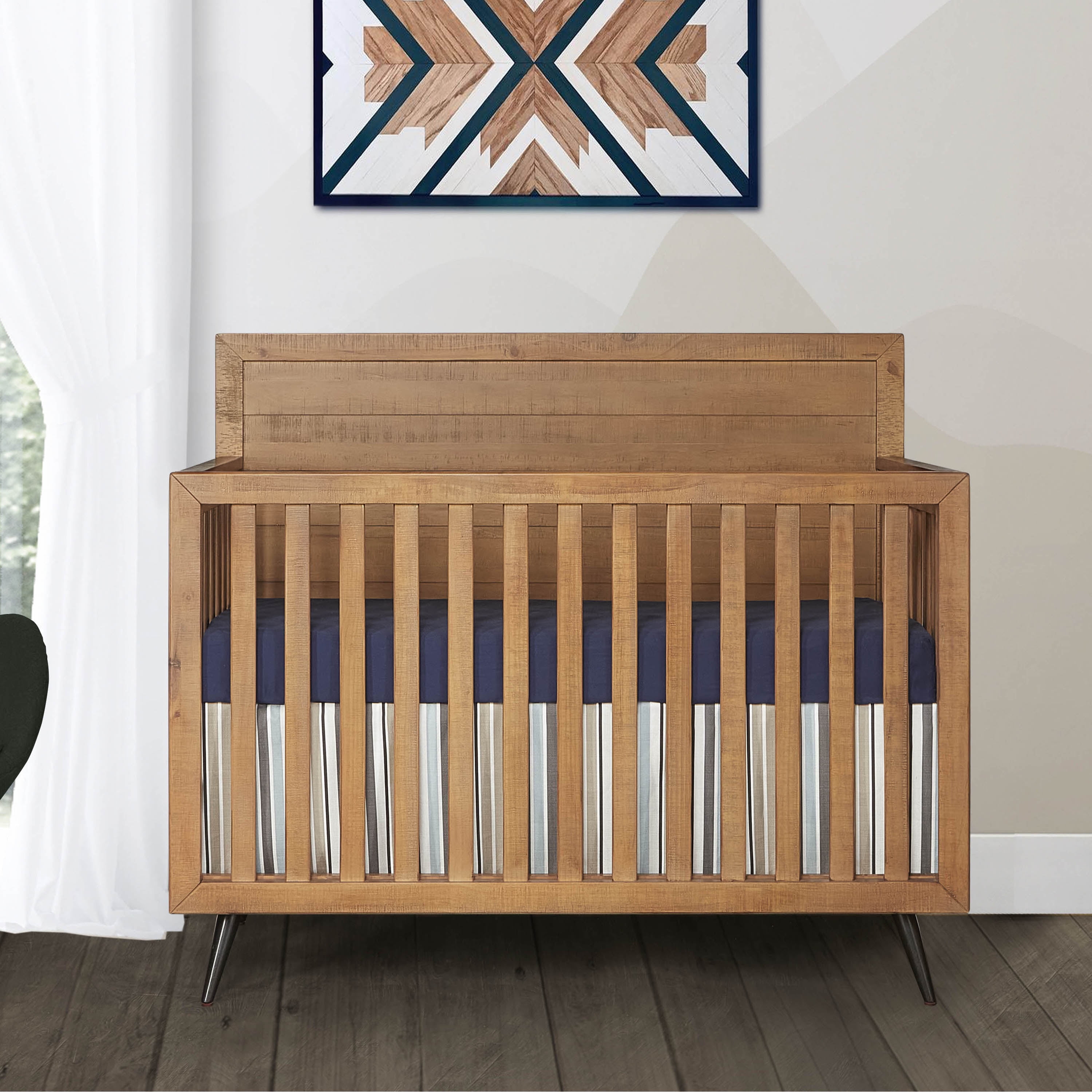 Evolur Nursery Essentials Bundle of Stilnovo Mid Century 4-in-1 Convertible Crib, Stilnovo Mid Century Double Dresser & Harlow Deluxe Glider with Massager, with a Premium Dream On Me Crib Mattress