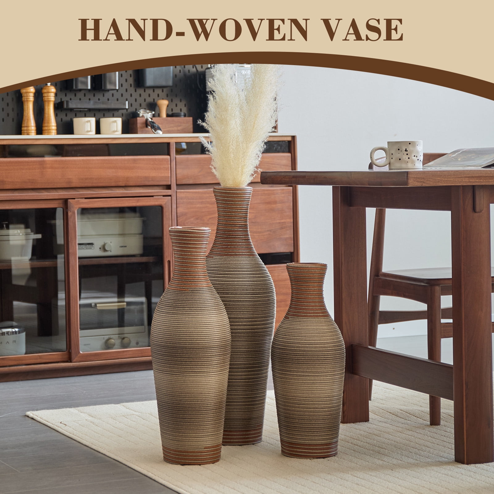 Aukfa Tall Floor Vase Set of 3, Extra Large Metal Decorative Vases for Living Room Dining Room Bedroom,Brown Grey
