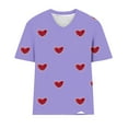 thumbnail image 4 of Summer Plus Size Tops For Women Causal Love Printing Loose Short Sleeve V-Neck Pullover Blouse T-Shirt Oversized Women Shirts Under $8 Purple XXL, 4 of 4