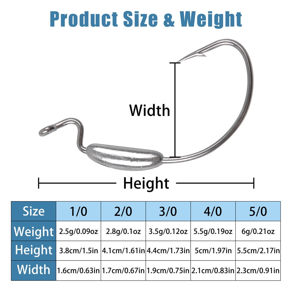 10Pcs Weighted Worm Hook Saltwater Offset Curved Crank Wide Gap Fishing Hooks for Bass Jig fishing rig kit 2.5g 2.8g 3.5g 5g 6g