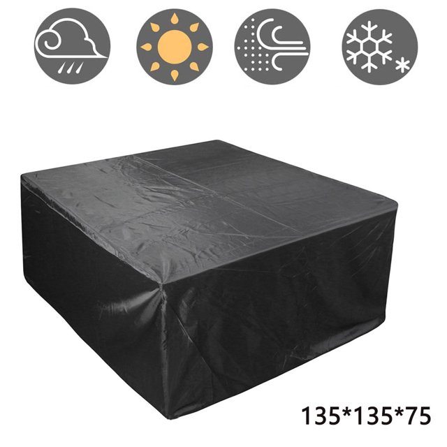 Housse de Table de Patio Extérieure, Imperméable et Résistante aux UV, s'Adapte à l'Ensemble de Table de Patio Rectangulaire, Noir (210D) 135x135x75CM