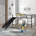 thumbnail image 1 of Topcobe Metal Bunk Beds, Loft Beds for Kids, Platform Bed Frame with Ladder, Guardrails and Slide, No Box Spring Needed, Black, 1 of 6