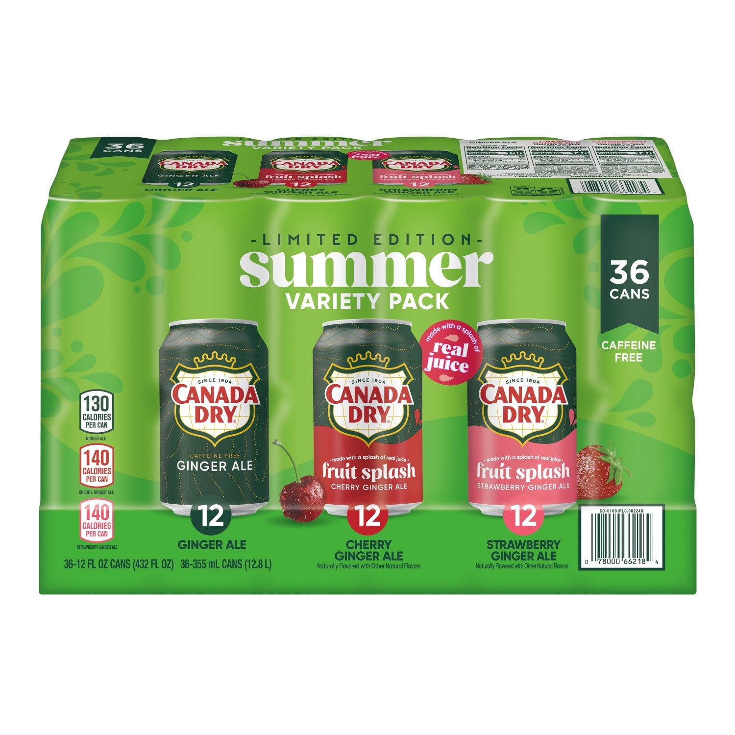 Canada Dry Ginger Ale Soda Summer Variety Pack, 12 fl oz Cans, 36 Pack