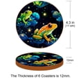 thumbnail image 3 of Frog Set of 6 Round Microfiber Leather Coasters, 11x11 cm/4.3x4.3 in, Drink Coasters for Cups, Heat Absorbent Coasters for Drinks, Coaster Set for Home and Kitchen - Black, 3 of 6